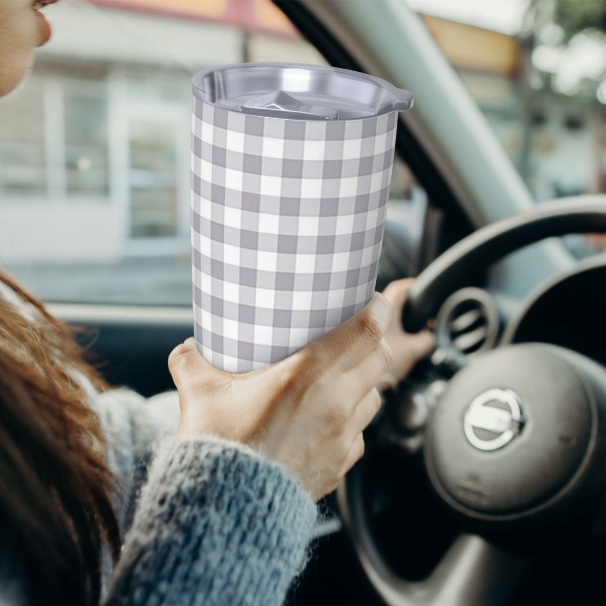 Gray And White Gingham Stainle - Tumbler 20Oz White recension och pris